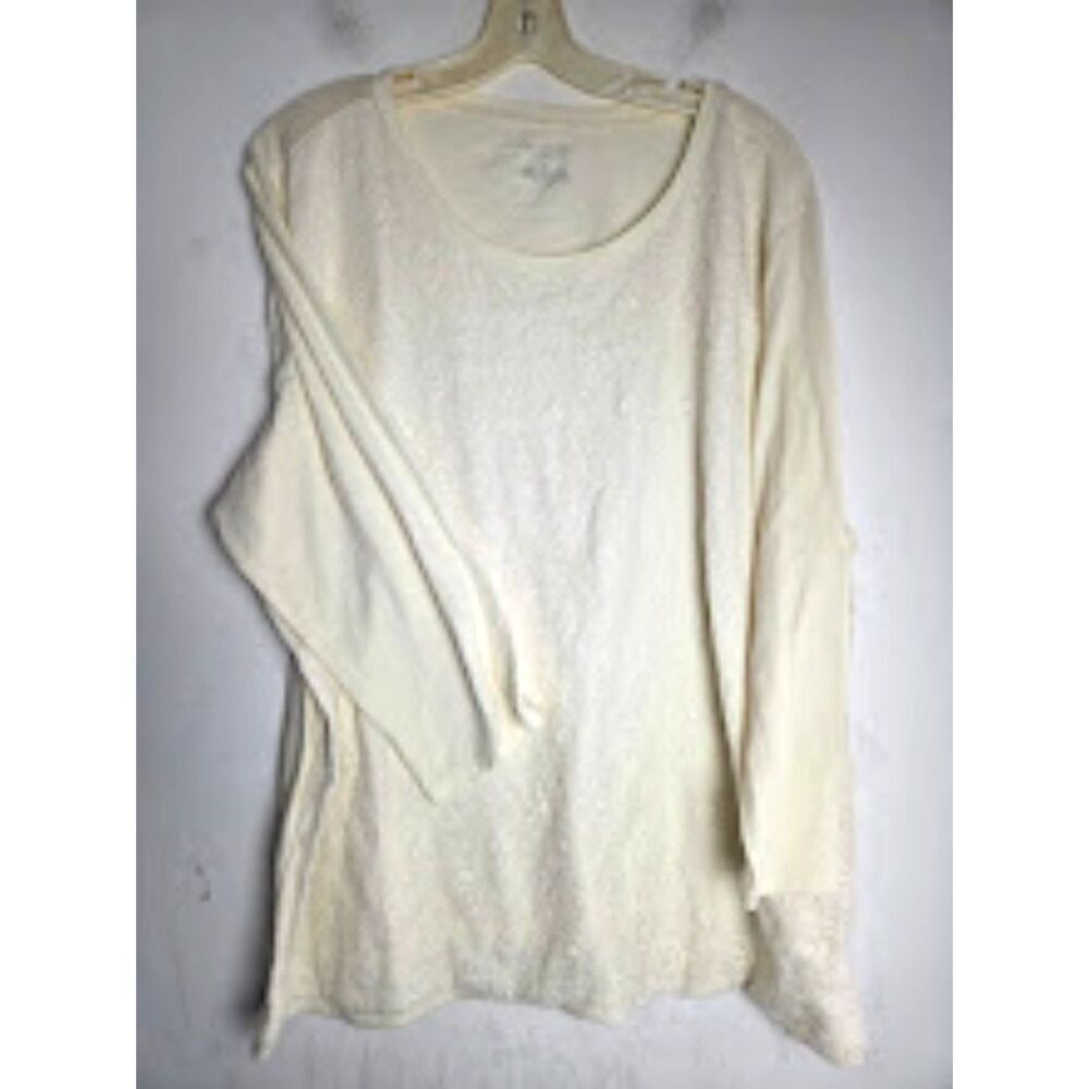 Talbots Women Cream/Ivory Overlay Lace Front 100% Cotton Crew Neck Shirt sz 3X
